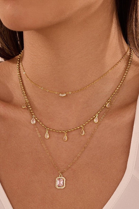 18K STAINLESS STEEL TARNISH FREE CRYSTAL LAYERED NECKLACE | 40NK9735