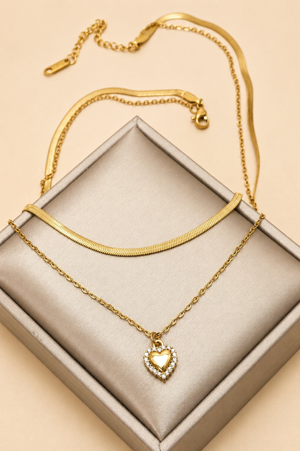 18K STAINLESS STEEL TARNISH FREE HEART LAYERED NECKLACE | 40NK9732
