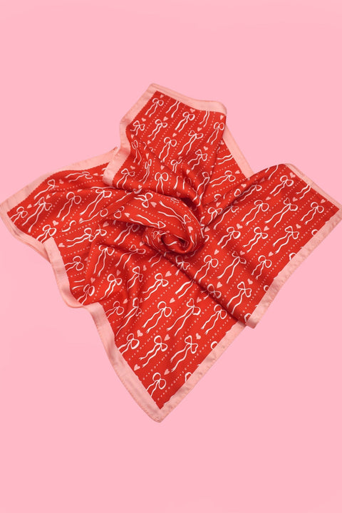 Bow and Heart Silk Finish Bandana Scarf | 40SC728