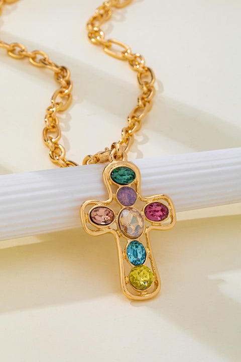Multi-Colored Crystal Cross Necklace | 80N93265