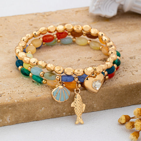 Multi-Color Beaded Layered Charm Bracelet | 80B1727
