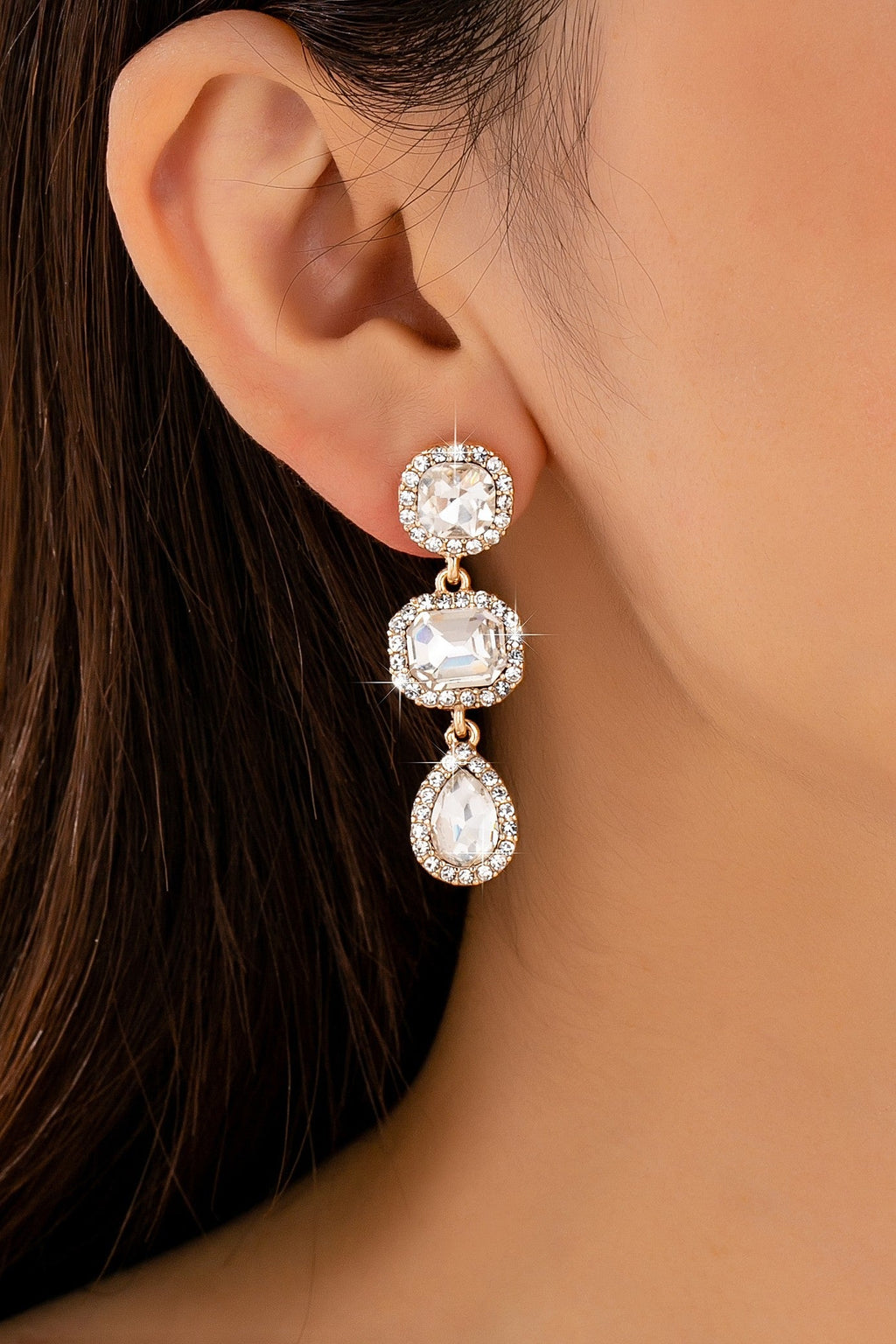Triple-Drop Pave Halo Crystal Earrings | 80E62119