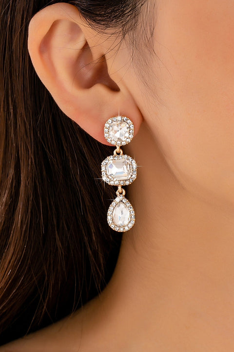 Triple-Drop Pave Halo Crystal Earrings | 80E62119