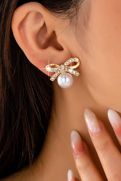 Pearl and Crystal Bow Stud Earrings | 80E62486