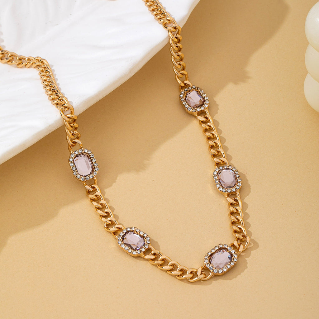 Soft Pink Crystal Station Statement Necklace | 80N93382