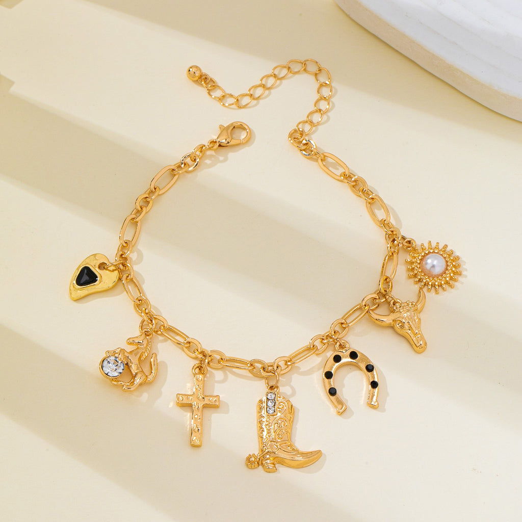 Western-Inspired Boot Cross Horse Charm Bracelet | 80B1853