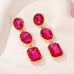 Triple-Drop Layer Fuchsia Emerald Rhinestone Earrings|40E526