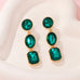 Triple-Drop Layer Fuchsia Emerald Rhinestone Earrings|40E526