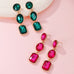 Triple-Drop Layer Fuchsia Emerald Rhinestone Earrings|40E526
