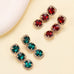 Triple-Drop Layer Emerald Ruby Rhinestone Earrings | 40E530