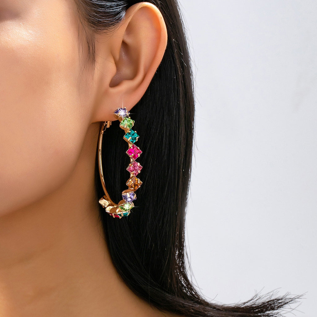 Multi-Color Rainbow Crystal Hoop Earrings | 80E62665
