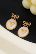 Enamel Oval Gold Heart Bow Drop Earrrings | 80E62589