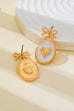 Enamel Oval Gold Heart Bow Drop Earrrings | 80E62589