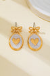 Enamel Oval Gold Heart Bow Drop Earrrings | 80E62589