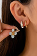 Resin Flower Stud & Baguette Huggie Hoop Trio Earring Set | 80E62686
