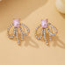 Emerald-Cut Pink Crystal Rhinestone Bow Earrings | 80E62598