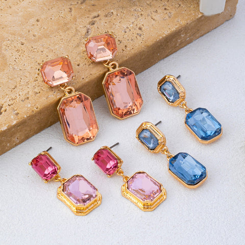 Two-Stone Geometric Crystal Cut Drop Earrings | 80E62625