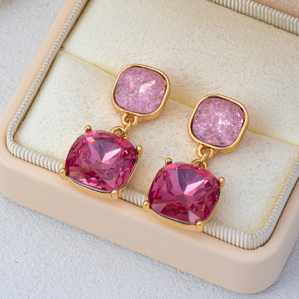 Two-Tier Square Shimmering Glass Dangle Earrings | 80E62633