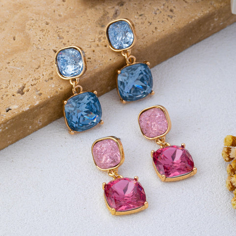 Two-Tier Square Shimmering Glass Dangle Earrings | 80E62633