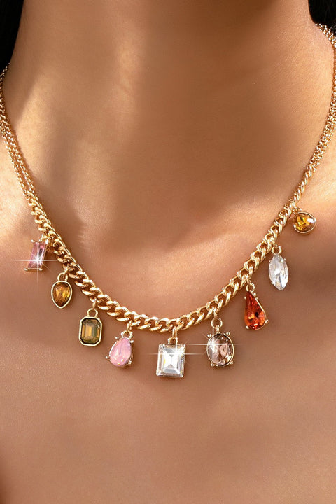 Multi-Shape Earth Tone Crystal Charm Necklace | 80N93404