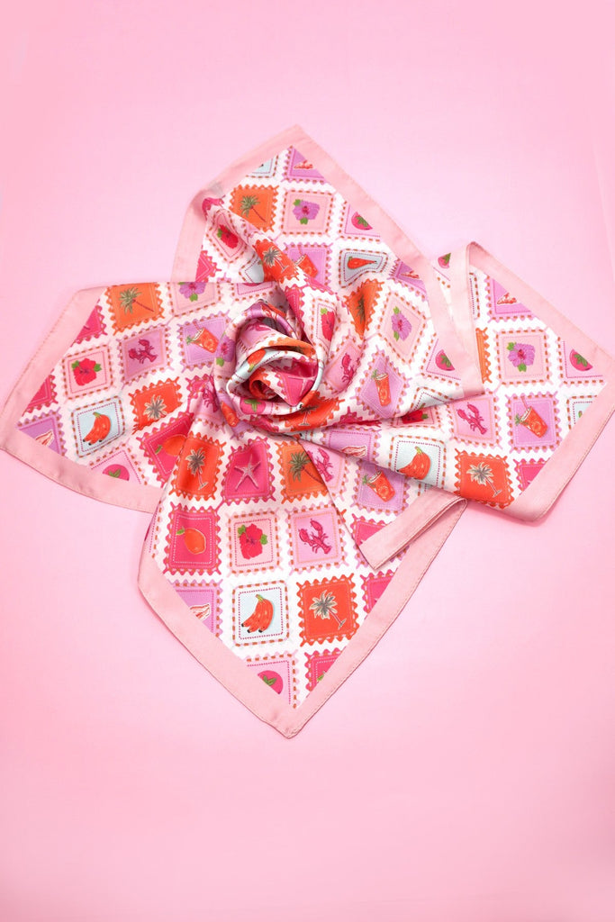 Postal Stamp Lobster Flower Silk Finish Scarf | 40SC731