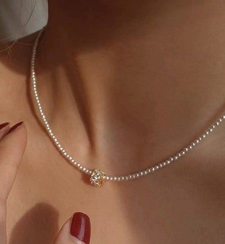 Pearl Spherical Encrusted Rhinestone Charm Necklace|40NK9758