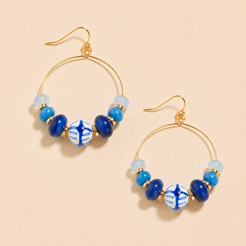 Colorful Resin Beaded Fish Hook Hoop Earrings | 40E533