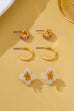 Resin Flower Crystal Gold Huggie Hoop Trio Earring Set | 80E62688