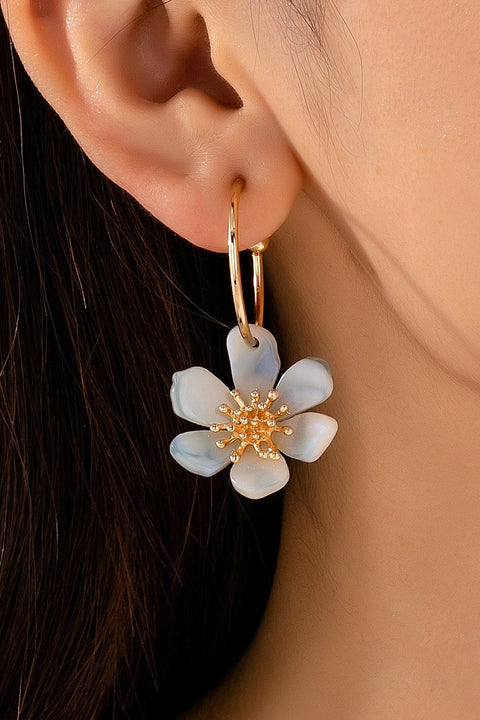 Resin Marbled Floral Hoop Earrings | 80E62697