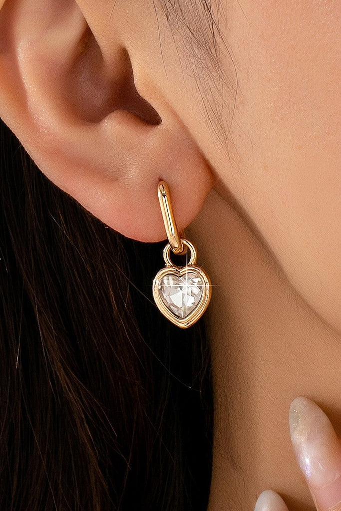 Crystal Heart Charm Drop Huggie Hoop Earrings | 80E62707