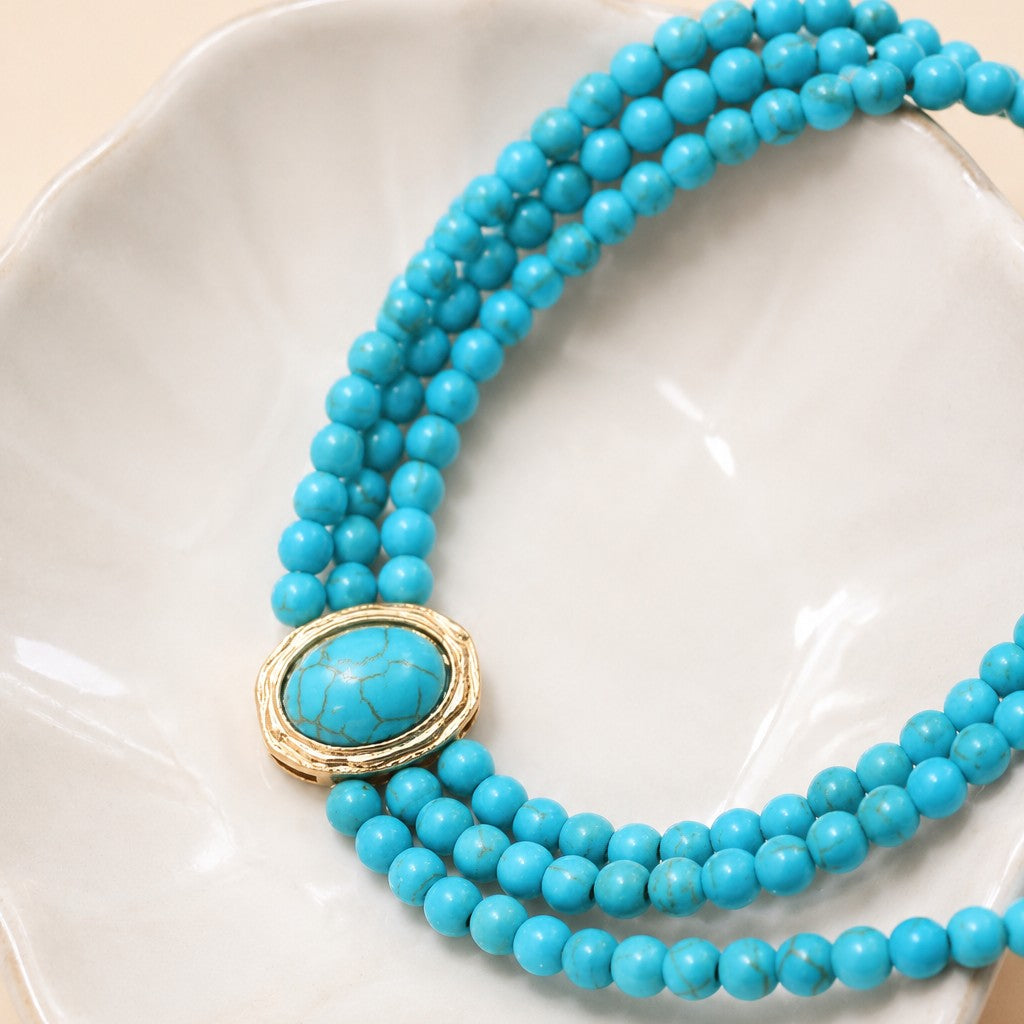 Bohemian Multi Strand Turquoise Bead Necklace | 40NK9759