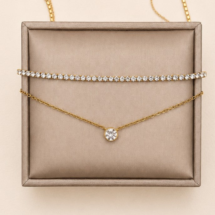 18K STAINLESS STEEL TARNISH FREE LAYERED NECKLACE | 40NK9761