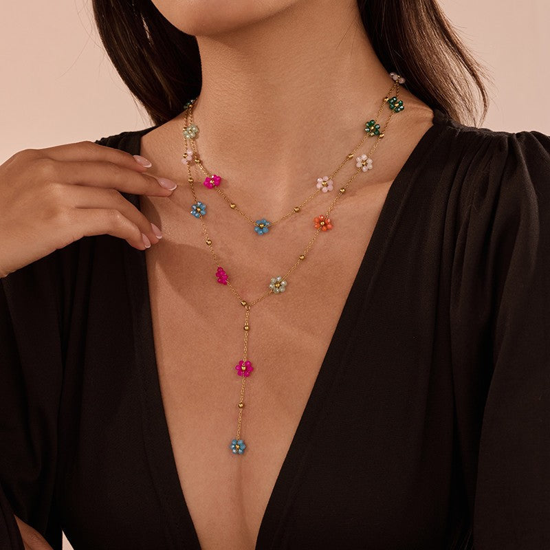 18K STAINLESS STEEL LAYERED Y NECKLACE SET | 40NK9760