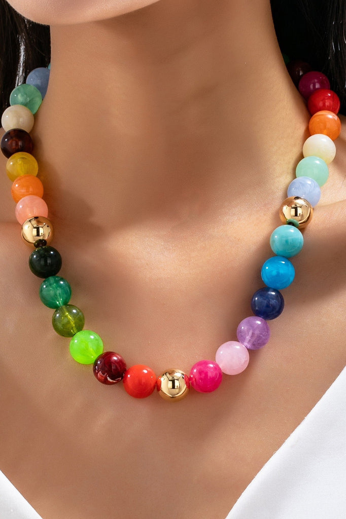 Rainbow Marbled Resin Bead Necklace | 80N93447