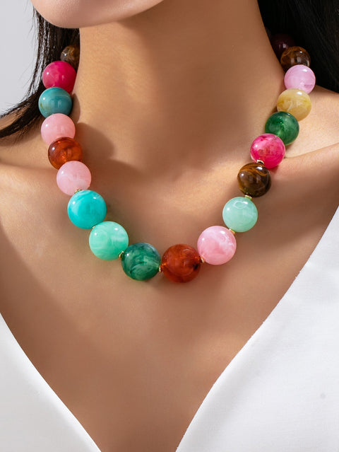Vintage-Inspired Multi Marbled Resin Necklace | 80N93441