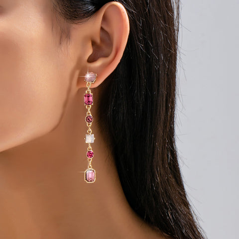 Rosy Ombre Geometric Crystal Linear Drop Earrings | 80E62752