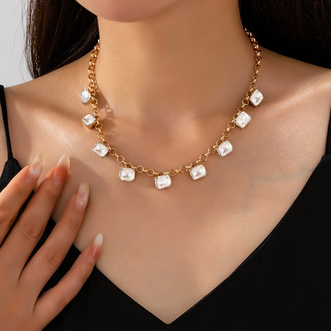 Emerald-Cut Crystal Chain Necklace | 80N93470