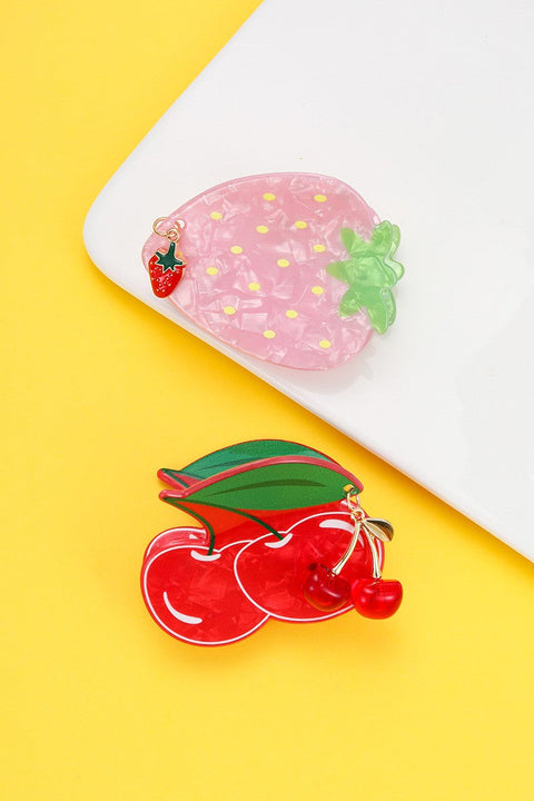 Trending Dangling Charm Cherry Strawberry Hair Claw Clip | 40H1168