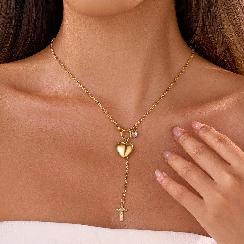 18K STAINLESS STEEL GOLD & CROSS Y NECKLACE | 40NK9762