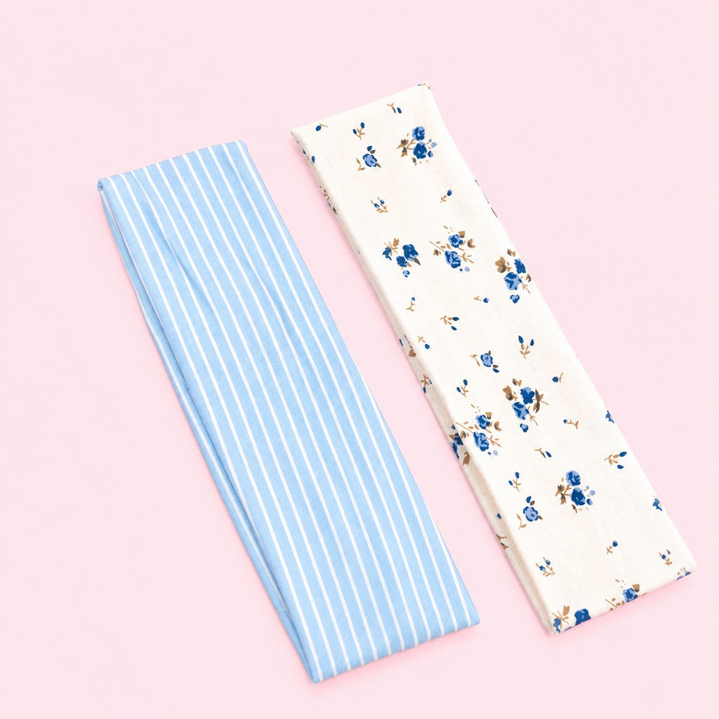 Blue Stripe & Vintage Floral Printed Headband Set | 40HWP602