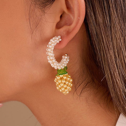 Lemon Cluster Beaded Pearl Hoop Drop Earrings | 40E545