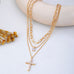Multi-Layered Pearl Cross Rhinestone Necklace | 80N93577