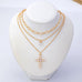Multi-Layered Pearl Cross Rhinestone Necklace | 80N93577