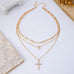 Multi-Layered Pearl Cross Rhinestone Necklace | 80N93577
