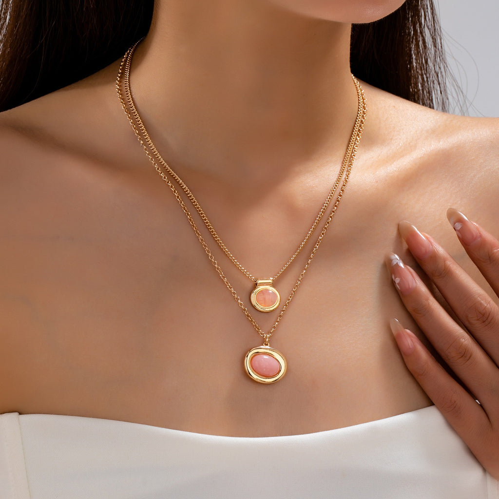 Double Layer Dusty Rose Stone Necklace Set | 80N93576