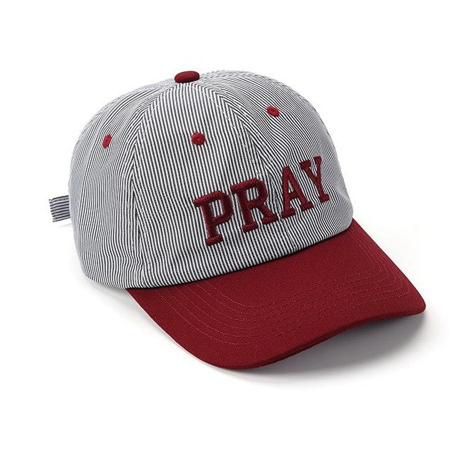 "PRAY" Striped Embroidered Two-Tone Baseball Cap | 40HW760