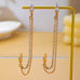 Rhinestone & Gold Double Chain Drapes Drop Earrings|80E63021