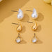 Teardrop Crystal Gold Pearl Trio Stud Earring Set | 80E63015