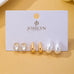 Teardrop Crystal Gold Pearl Trio Stud Earring Set | 80E63015