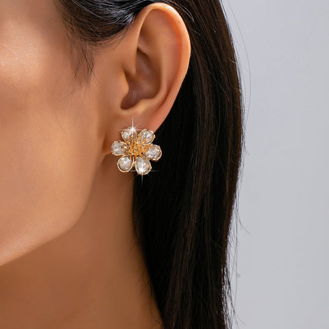 Crystal Glass Flower Statement Stud Earrings | 80E63055
